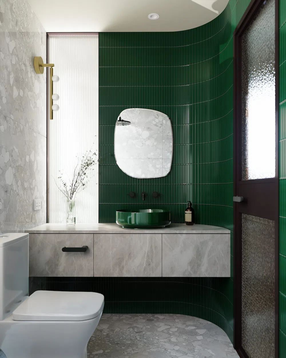 interior design of green bathroom with Mid-century style