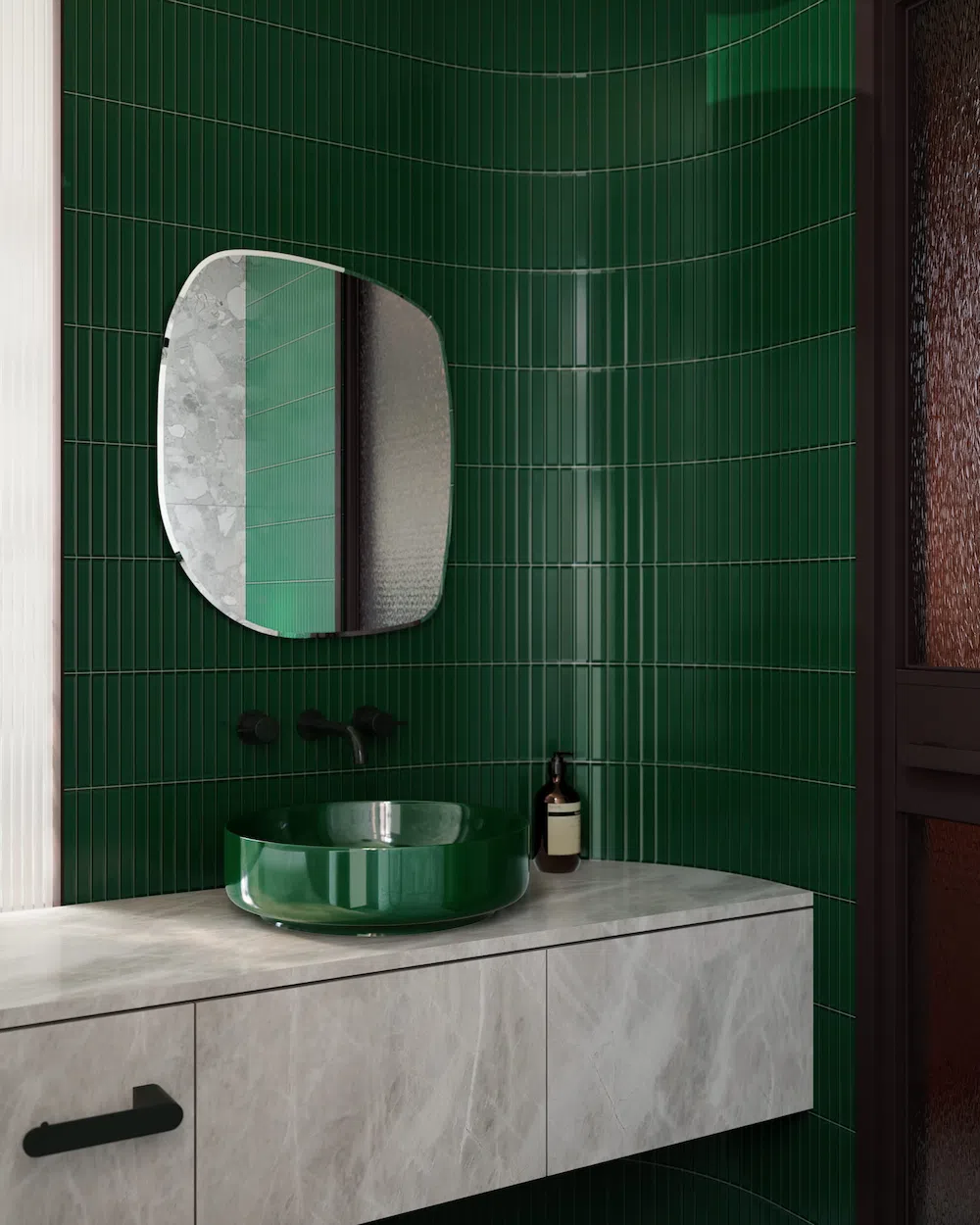 interior design of green bathroom with Mid-century style