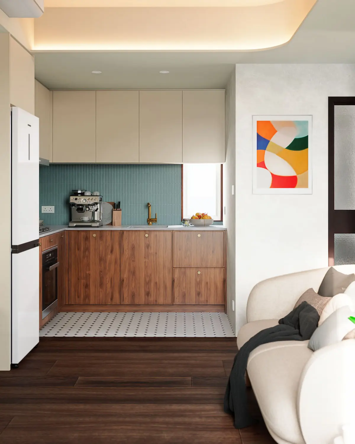 Mid-century modern style interior design of kitchen