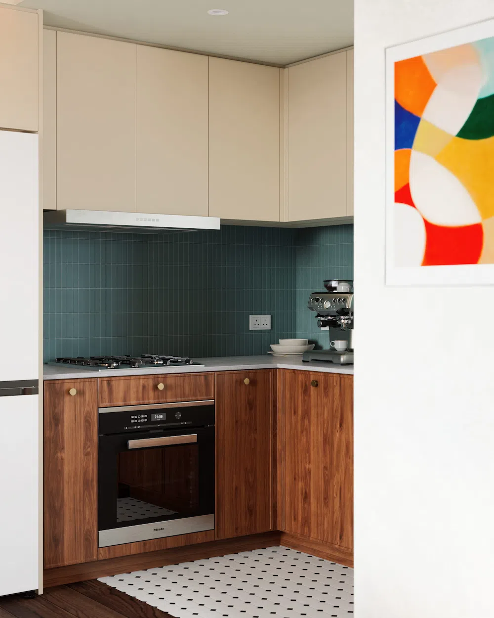 Mid-century style interior design of kitchen