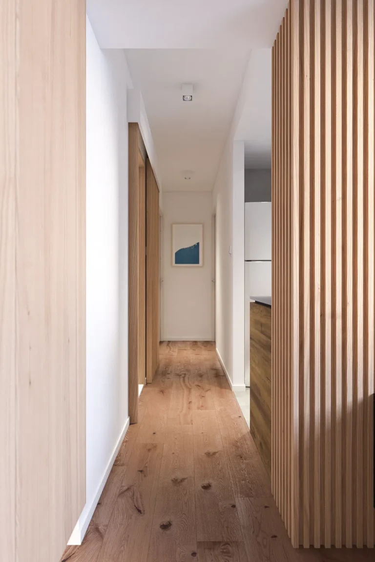 corridor design in Muji style with oak wood sliding door